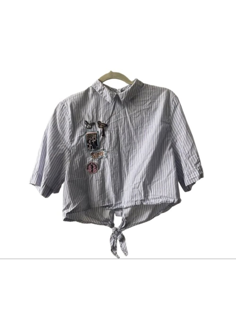 ZARA Striped Patch Tie Front Shirt S